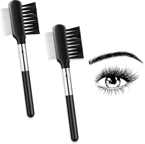 Lot de 2 petits peignes à cils en métal - Outil de séparation de cils - Brosse de toilettage pour les yeux - Brosse de toilettage avec dents en métal - Outil de maquillage des yeux pour femme (manche