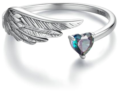 Kerraom Verlobungsring 925 Sterling Silber Ring Damen Verstellbarer Offener Ring Feder Kreuz Bass Guitar Design Punk Fingerring Geschenk für Frauen Mädchen