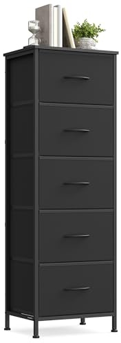 SONGMICS Kommode, Aufbewahrungsschrank, 5 Schubladen, Stahl, modern | Schrank für Schlafzimmer, Flur, Wohnzimmer, tintenschwarz-ebenholzschwarz, BELLAH Kollektion LGS315BH03