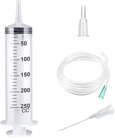 250ml Grande Seringue en Plastique, Grande Seringue Plastique Seringue de Dosage avec Tuyau de 1m et Adaptateur de Pointe, Seringue Sans Aiguille, Grosse Seringues, Seringue à Huile