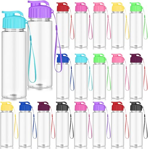 20 Pack Plastic Water Bottles Bulk for Kids, 500ml Reusable Flip Top Sports Water Bottles with Handle Strap for Adults, Lightweight Leak proof Drinking Bottle for Gym School Travel Outdoor(10 Colors)