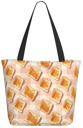 Joli sac fourre-tout imprimé toast pour femme, grand sac fourre-tout à bandoulière avec fermeture éclair, sacs à main pour le travail et les voyages