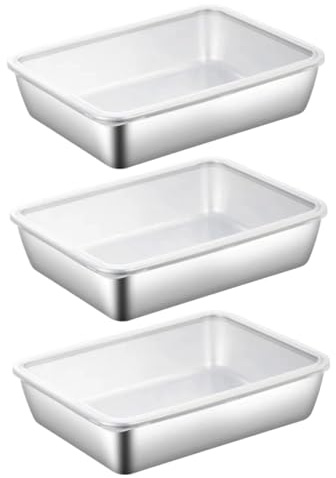XJKLBYQ 3Pcs Baking Pan with Lid, Stainless Steel Rectangular Sheet Cake Pans with Cover, Metal Bakeware Sets for Lasagna Casseroles Brownie