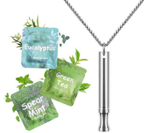 CARITATE Breathing Necklace with Resistance : Breathing Necklace for Anxiety Relief Breathe Free Necklaces with Flavoured Filters Breathlace Device Stop Anxiety Breathfree Breathable Resistance Silver