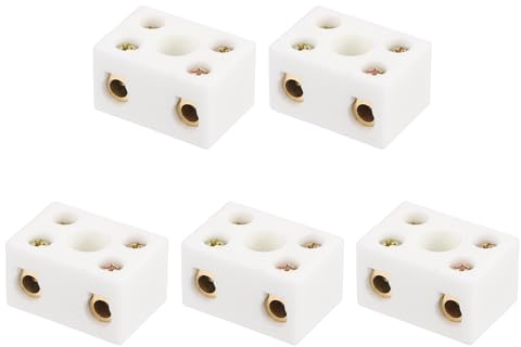 sourcing map 5 bloques de terminales de cerámica de 2 vías, 15 A, 110 V-600 V, conectores eléctricos de cerámica de porcelana de alta temperatura con conductores de latón de 29,5 x 21 x 16,5 mm para