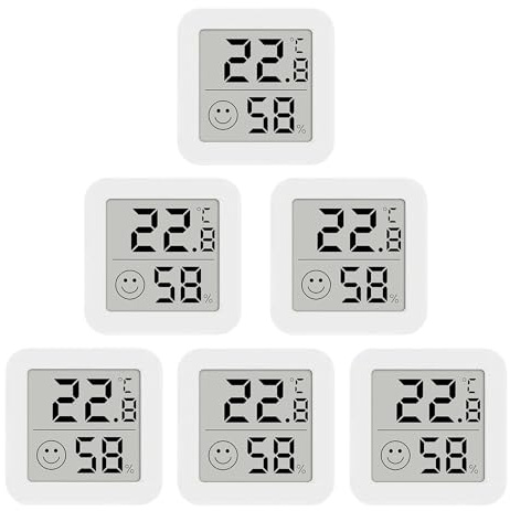 6 Pcs Thermomètre Intérieur, Mini LCD Digital Hygrometer Interior, High Accuracy, Convertible et Réinitialisable, Indicateur de Confort avec Support Adhésif, pour Maison Chambre Bébé Bureau Frigo