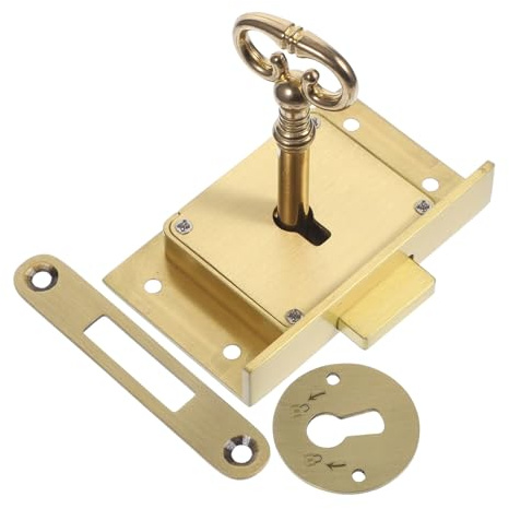 HIAKDOFT Serrure Tiroir Laiton Rétro Verrouillage Sécurisé pour Meuble en Matériau Naturel Serrure Applique Robuste Clé Remplacement pour Armoire et Boîte à Documents