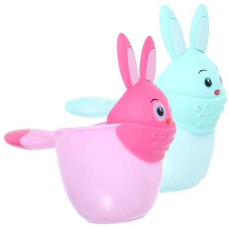ROMISBABA 2 Stück Teiliges Badebecher aus Sicherem PP mit Niedlichem Tierdesign zum Haarewaschen und Spülen Geeignet für Junge Mädchen und Kleinkinder Farblich Sortiert in Hellgrün und Rosa