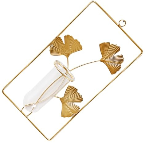 SUPVOX Jarrón De Flores Hidropónico Moderno para Colgar En Pared, Maceta De Pared Rectangular Dorada, Decoración Creativa para Interior del Hogar, Ahorro De Espacio, Cultivo De Plantas