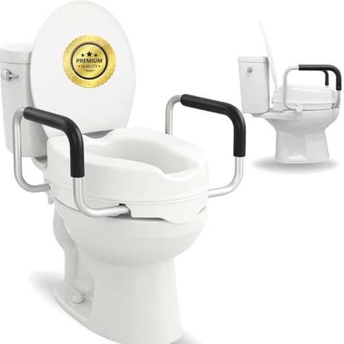 OrtoPrime Rehausseur toilette adulte 10 cm universel avec couvercle et accoudoirs rembourrés – Rehausseur wc adulte – Rehausseur de toilette – Rehausseur wc personnes âgées