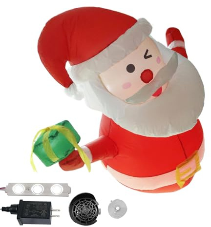 JIEBWCHA Aufblasbare Weihnachtsdekoration - Weihnachtsmann Partyzubehör Mit LED-Lichtern | 107 cm Weihnachtsdekoration Luftfiguren | Für Indoor Garten Rasen Hof Dach Nachbarschaft Hintergrund