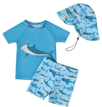 WYTbaby Ropa UV Traje de baño para bebé niño de dos piezas manga corta natación bañador pantalones cortos ropa de protección UV 3 meses - 3 años, azul, 18-24 meses