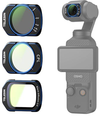 TELESIN Kit de filtres pour DJI Osmo Pocket 4/3 & Xtra Muse – Filtre ND Variable VND 2–32, CPL & Black Mist 1/4, Verre Optique HD Multicouche, Accessoire Filtre Objectif pour Voyage
