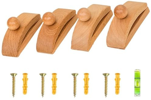 FEIHS 4 Crochets muraux en Bois pour Tapisserie,Permet d'accrocher un tapis | Bois de hêtre,7,7×2,9×4,5cm,écartement des pinces réglable à volonté,permet d'accrocher des objets du quotidien