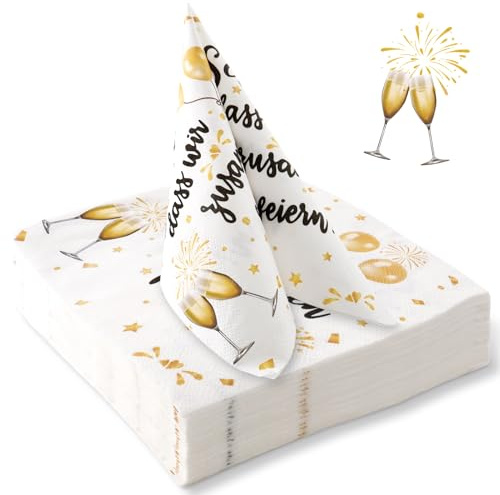 40 Stück Weiß Gold Servietten Schön Dass Wir Zusammen Feiern,3-Lagig Weich Servietten Geburtstag Tischdeko Papierservietten Spruch,33 x 33 cm Weißgold Party Deko Napkins für Hochzeit,Jubiläums Taufe