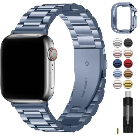 Fullmosa Metallremmar med fodral för Apple Watch | Passar iWatch-band, rostfritt stålrem för män kvinnor