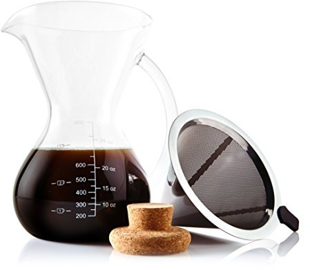 Apace Living Set Caffettiera Pour Over con Filtro Misurino da Caffè e Tappo in Sughero – Elegante Dripper per caffè con Caraffa in Vetro & Filtro Permanente in Acciaio Inox (800 ml)