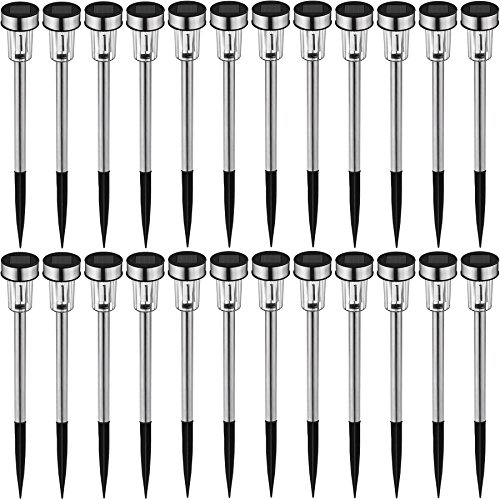 tectake LED Solar Außenleuchte Gartenleuchte | mit Einschaltautomatik | Edelstahlrohr | kaltweiß | bunt - Diverse Mengen - (24 STK. Weiss | Nr. 402312)