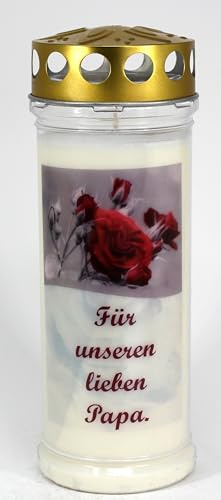 Grabkerze Papa, Motiv Rose, (21x7,5 cm) Grablicht mit 7 Tage Brenndauer (3866), Wetterfestes Trauerlicht mit Deckel, Hochwertige Trauerkerze, Edle Gedenkkerze aus Deutschland