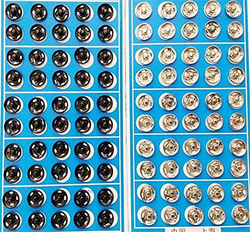 100 Tone Metal Press Studs Buttons Snap Closing Fasteners Poppers Sewing Clothing Snaps Button for Craft DIY 10mm(50 Black and 50 Silver)