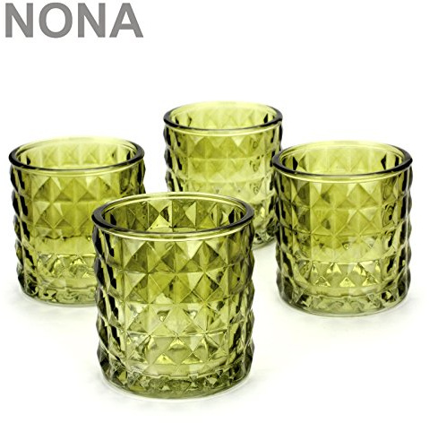 NoNa KAYO Wald grün - 4er Set Teelichtglas schwer - Kerzenglas Kerzengläser Windlichtglas orientalisch Vintage