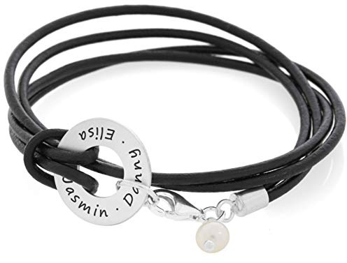 Lederarmband 925 Sterling Silber Damen mit Gravur Namensarmband personalisierter Schmuck Damenarmband Leder braun Gravurschmuck | HANDMADE IN GERMANY