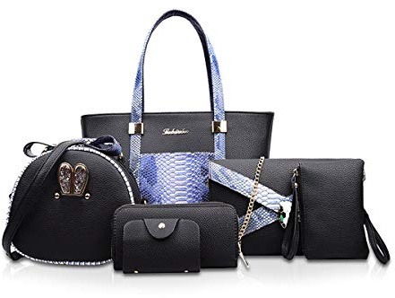 NICOLE&DORIS Sacs à Main Femmes 6 pièces Bourse pour Dames Top-Handles Sacs à bandoulière Portefeuilles Femme Noir