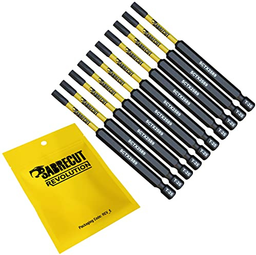 SabreCut 10pcs SCTX2589_10 89mm T25 TX25 Embouts vissage choc Robuste | Pointes forgées et acier de torsion traité thermiquement améliorent résistance aux chocs et durabilité