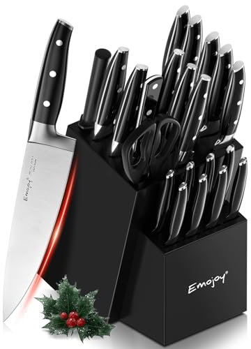 Lot de 22 couteaux de cuisine avec taille-crayon, couteaux allemands en acier inoxydable avec fourchette, couteaux à steak à haute teneur en carbone Item Name (aka Title)