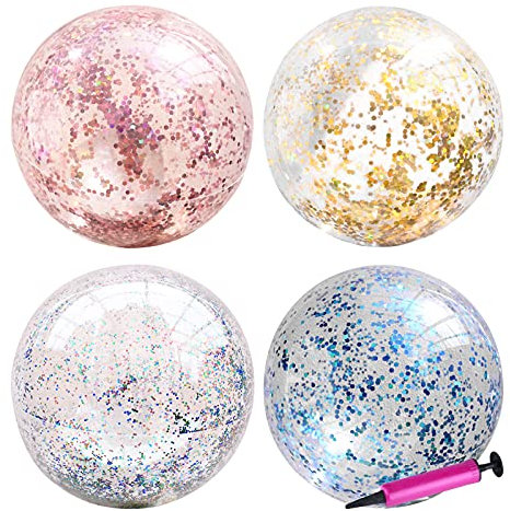 4 Stück Glitter Ball Gold Silber Glitzer Ball Transparente Bälle Aufblasbar Spielball Wiederverwendbar Mehrfarbig