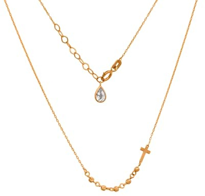 Goldene Damen Halskette 585 14k Gold Gelbgold Kette mit Anhänger Kreuz Kugel Zirkonia Gravur