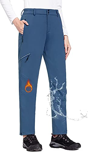 baleaf Wanderhose Damen Fahrradhose Winter Wasserdicht Thermohose Winter Gefüttert Skihose Softshellhose Schneehose Trekkinghose Outdoorhose Blau L