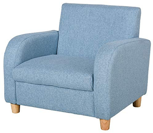 HOMCOM Kindersessel Kindersofa mit Leinen-Optik, massiven Holzfüßen Sessel aus Schaumstoff Kinderstuhl für Kinderzimmer, Spielzimmer, 49 x 45 x 44 cm, für Kinder 3-5 Jahre Blau