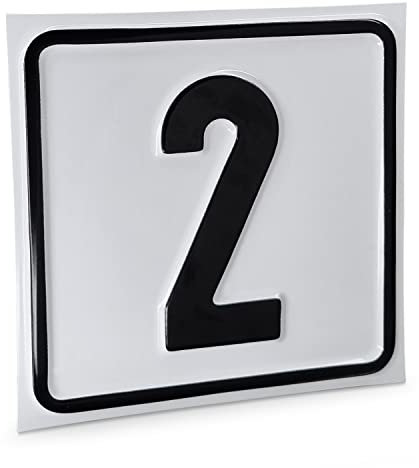 Betriebsausstattung24 Hausnummernschild Nr. 2 - Größe: 10 x 10 cm - Aluminiumschild - Farbe: weis/schwarz - Moderne Hausnummer- oder Parkplatzkennzeichnung