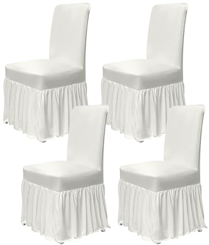 molasofa Chair Covers for Dining Room Set of 4 Stretch Chair Slipcovers with Skirt for Kitchen Seat Protectors Wedding Banquet Decor Kids Pets Spandex Fabric Washable (4pcs, Cream)