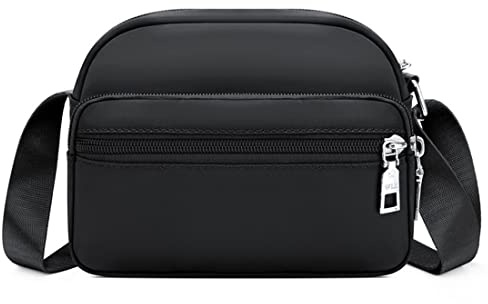 NAOYQ kleine Tasche Stoff Handytasche zum umhängen Damen Crossbody Tasche Schultertasche Frauen umhängetasche Breiter Gurt Nylon Handtasche umhängen Reißverschluss Passt für Frauen mädchen schwarz
