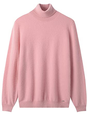 Suéter de Cachemira para Hombres suéter de Cuello Alto de Color sólido_Rosa_X-Small