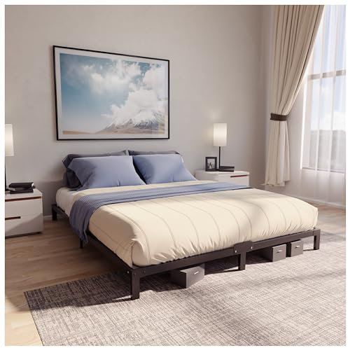 Dreamzie Bett 160x200 mit Lattenrost aus Metall - Bettgestell 160x200 für Matratze, Höche 25 cm - Robust, Leichte Montage, Umfangreicher Stauraum - Schwarzer Lattenrost