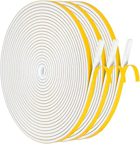 YOCCEK 18m Dichtungsband Selbstklebend für Türen Fenster 6mm(B) x3mm(D) Moosgummi Dichtband Türdichtung Fensterdichtung Zugluftstopper Wasserdicht Schalldämmung Weiß [3 Rollen mit je 6m]