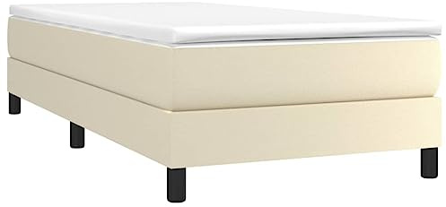 vidaXL Estructura de Cama con Somier, Somier Individual de Listones, Base de Cama Tapizada, Mueble para Dormitorio Hogar, Cuero Sintético Color Crema 90x190 cm