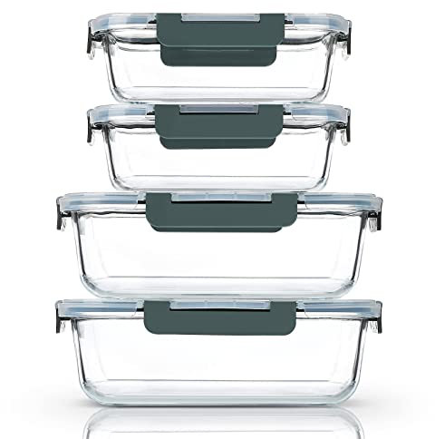 M MCIRCO Extra großes Glas-Frischhaltedosen-Set mit Deckel, 2,3 l und 1020 ml, 2 Stück à 10 Tassen und 2 x 4,5 Tassen, luftdichter Glasbehälter, Mikrowelle, Ofen, Gefrierschrank und Spülmaschine