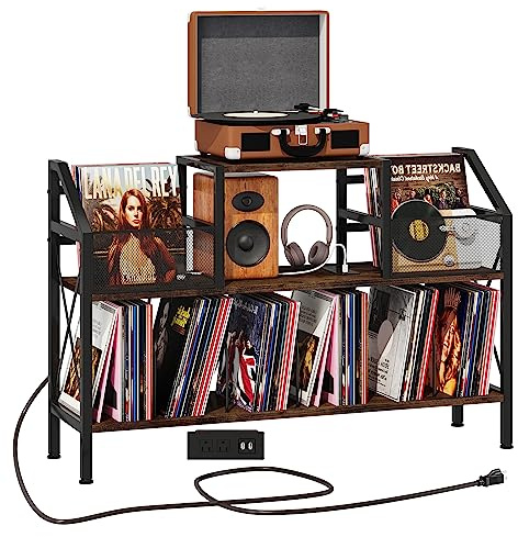 Homeiju Plattenspieler-Ständer für bis zu 500 Alben, Plattenspieler-Ständer mit Vinyl-Schallplattenspieler-Aufbewahrungsschrank, großer Plattenspieler-Tisch, Vinylalbum-Aufbewahrung (zum Patent