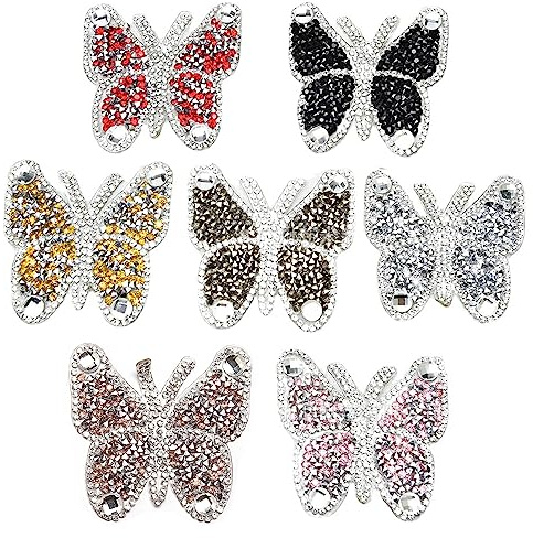 Floatdream 7 Stück Strass Schmetterlinge Patches Applikation, Aufbügelbilder Aufkleber, Aufbügler Strass Glitzer Patches, Für Kleidungsdekoration, Kleidungsflicken, Szenendekoration