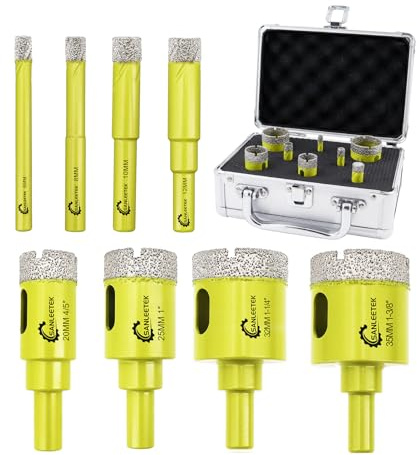 Diamond Core Drill Bits Set - 8pcs (6/8/10/12/20/25/32/35mm) Hole Saw Kit with Round Shank for Ceramic Porcelain Tile Marble Granite Quartz SANLEETEK