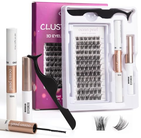 Ocean Pearl Eyelashes Cluster Lashes Individual Lashes 72 Clusters Lash Extension Kit with Super Bond+Seal+Remover+Tweezer for Beginner DIY at Home 10-16mm C/D Curl-OP01