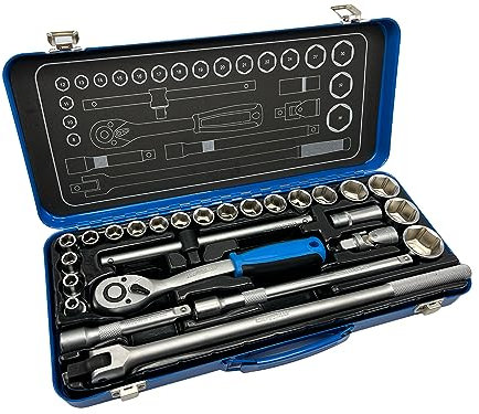 Set di chiavi a bussola da 1/2, 26 pezzi, con cricchetto, 72 denti, set di chiavi a bussola 8-36 mm, leva articolata 430 mm, dentata fine