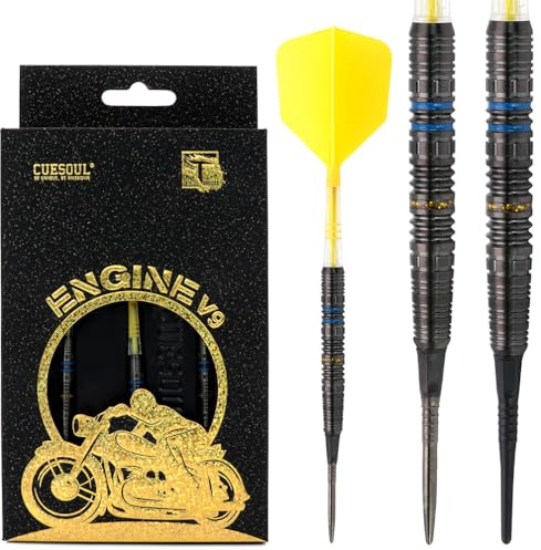 CUESOUL Engine V9 Punta in Acciaio da 20 g Set di Freccette in tungsteno al 90% con Finitura Gem Stone e Volo unificante ROST T19 Carbon