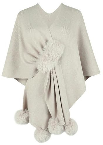 MdybF Ponchos för kvinnor eleganta solida cape sjalar för kvinnor höst vinter lös stickad poncho överdimensionerad tröja kappa, Aprikos, one size