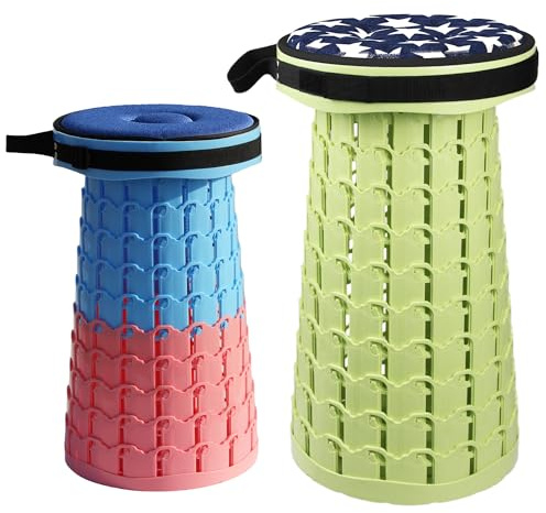 ALEVMOOM Sgabello pieghevole XXL 2024 con cuscino, più robusto e altezza 50 cm, diametro 30 cm, sgabello telescopico regolabile portatile e leggero, per campeggio, escursionismo, barbecue, carico