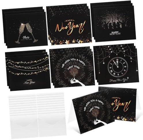 Ciieeo 24 Sätze Neujahrsgrußkarte Weihnachtskarten Neujahrskarte Frohes Neues Jahr Grußkarten Visitenkarte Für Das Neue Jahr Grußkartenumschlag Karikatur Einladungskarte Papier